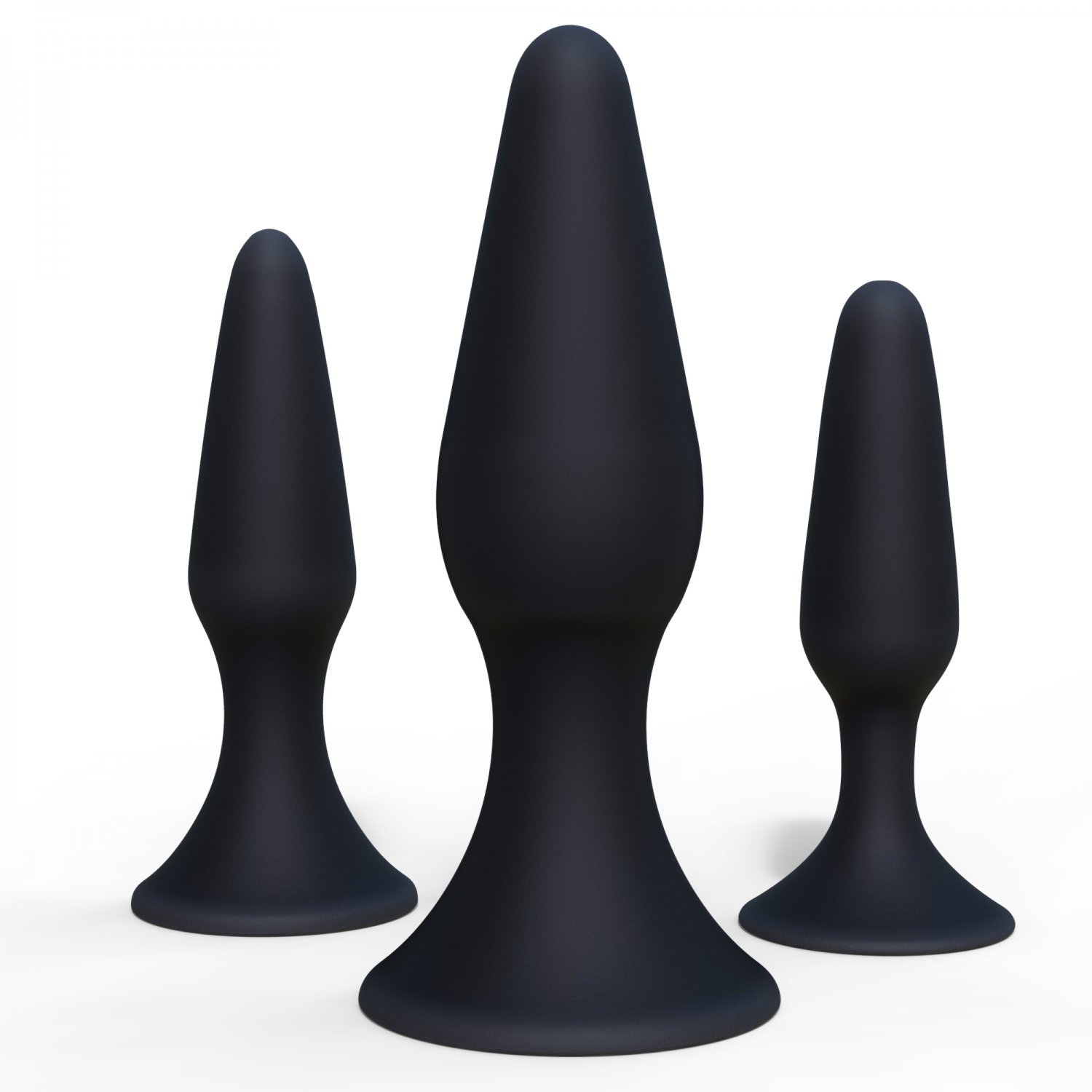 Set of 3 Healthy Vibes Black Butt Plugs - Flexible Silicone Anal Starter Kit