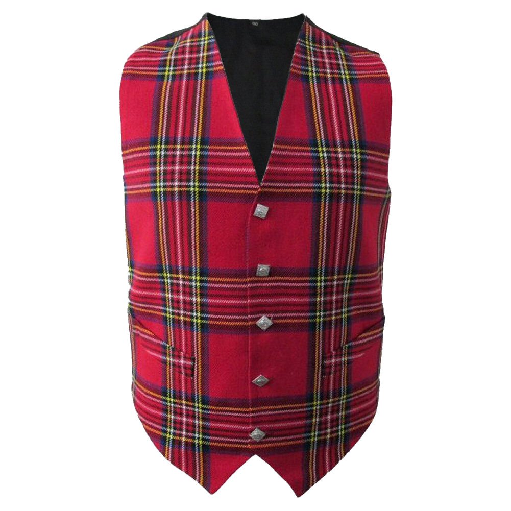38 Size New Men Scottish Highland Waistcoat Royal Stewart Tartan With Thistle Buttons
