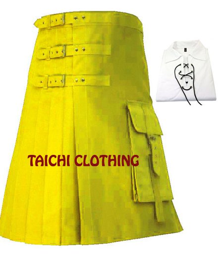 Yellow Brutal Grace Kilt for Active Men Scottish Deluxe Utility kilt Custom Sizes