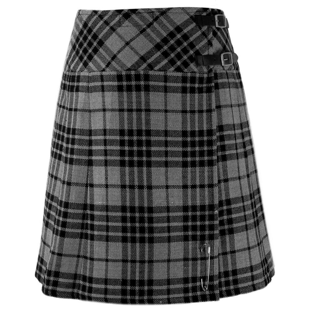 Size 30 Ladies Grey Watch Pleated Kilt Knee Length Skirt in Grey Watch Tartan