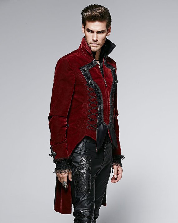 Mens Jacket Coat Red Goth Steampunk Velvet Tailcoat Wedding