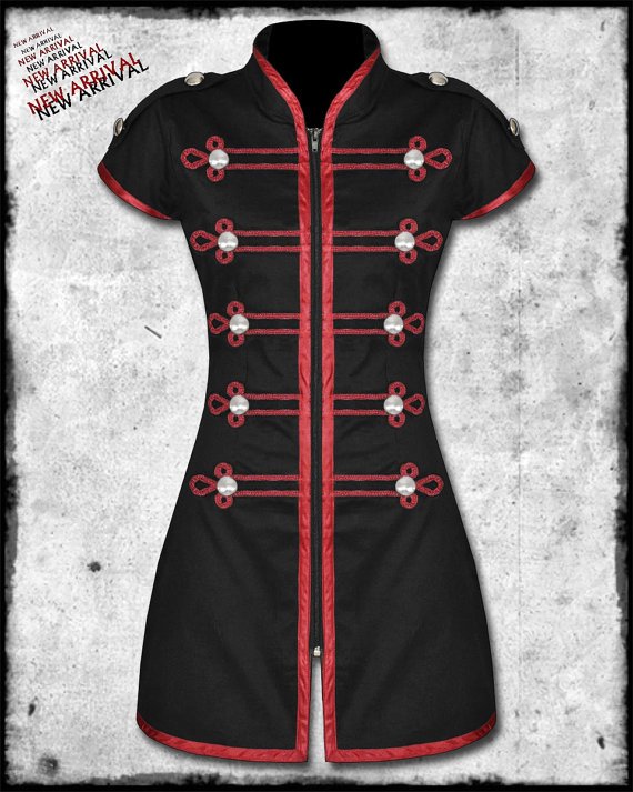 Women Criminal Damage Black Wine Red Steampunk Goth DRUMMER MILITARY Parade MINI Dress