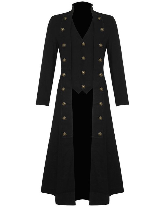 Mens Steampunk VICTORIAN Military TRENCH Coat Long Jacket Black Gothic