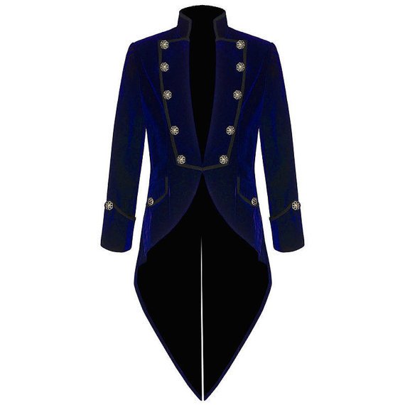 Mens Steampunk Tailcoat Jacket BLUE Velvet Gothic VTG Victorian
