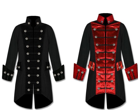 Mens BLACK/RED Velvet Trim Steampunk Vampire Goth Jacket Pirate Coat Handmade