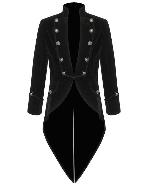 Mens Steampunk Tailcoat Jacket BLACK Velvet Gothic