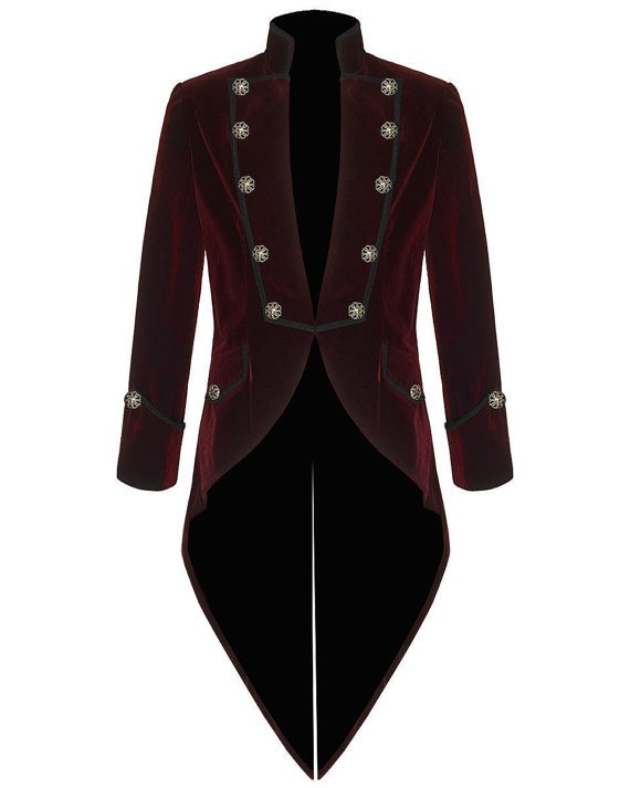 Mens Steampunk Tailcoat Jacket RED Velvet Gothic