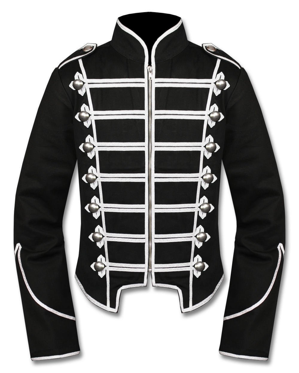 Men's Handmade Silver Black Military Marching Band Drummer Jacket