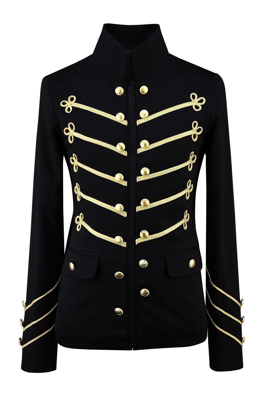 Man"s Gold Steampunk Black Military Napoleon Jacket Gothic