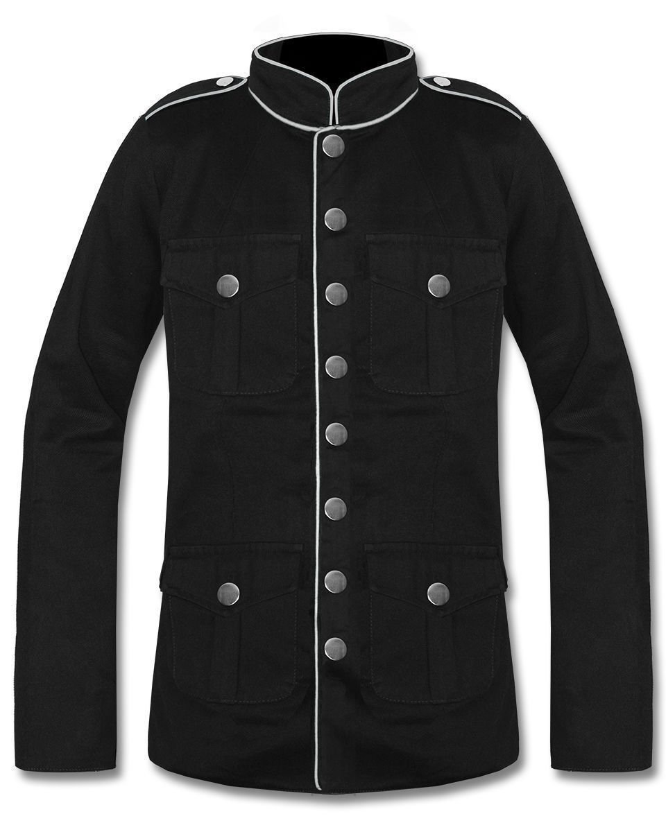 Mens Military Jacket White lining Goth Steampunk