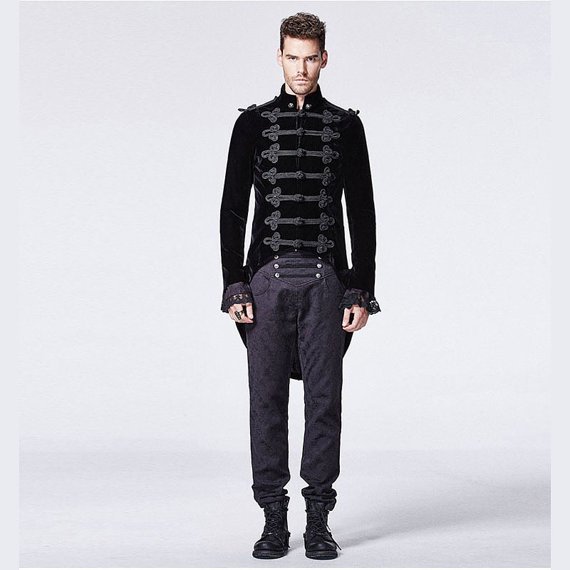 Gentlemen Mens Long Coat Steampunk Stand Collar Coat with Swallow Tail Stage Performance Outwear
