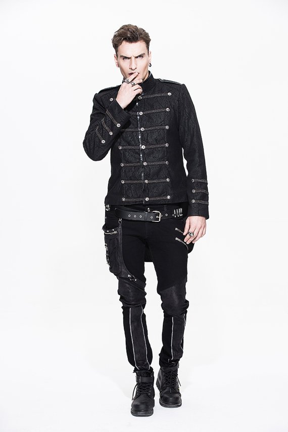 Gothic Men Fashion Jacket Visual Punk Stand Collar Single-breasted Casual Coat