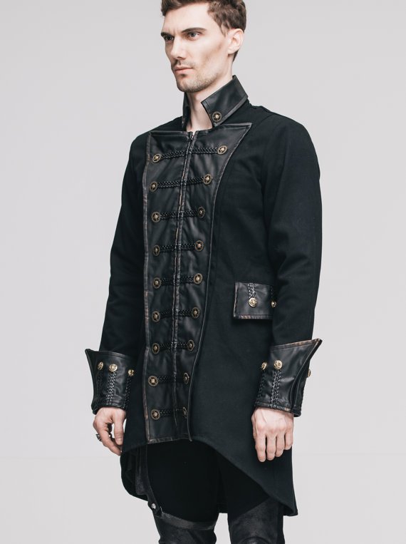 Steampunk Mens Trench Coat Double-breasted Gothic Black Long Jacket