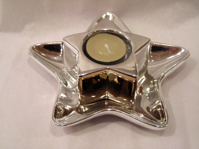 NIB Shinny Star Tea Light Holder and Tray 6-1/2"