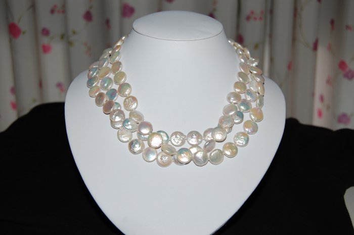 Triple Strand White Coin Pearl