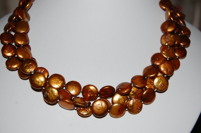 Triple Strand Bronze Coin Pearl
