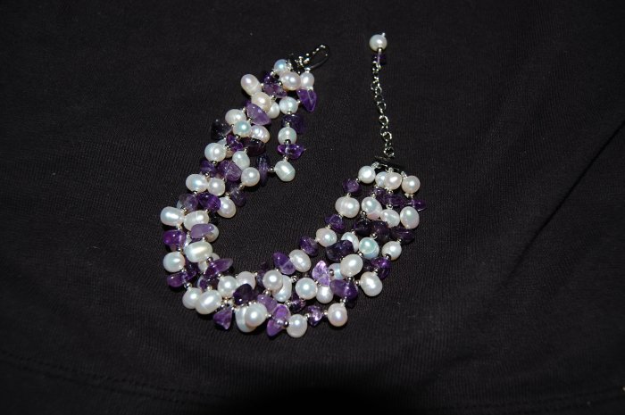 4 strand pearl w/ Amethyst Bracelet B1124