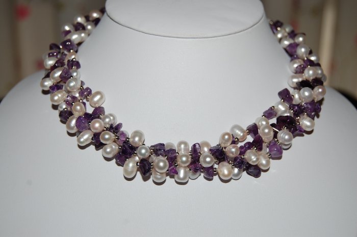4 strand pearl w/ Amethyst Necklace N1124