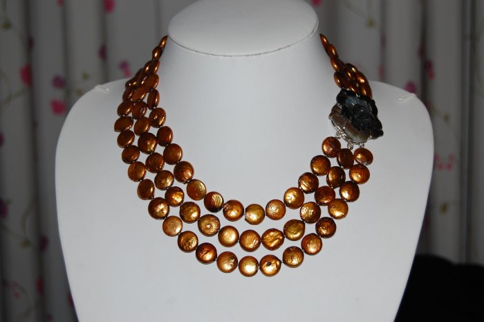 Bronze Graduated Coin Pearl Necklace N1019