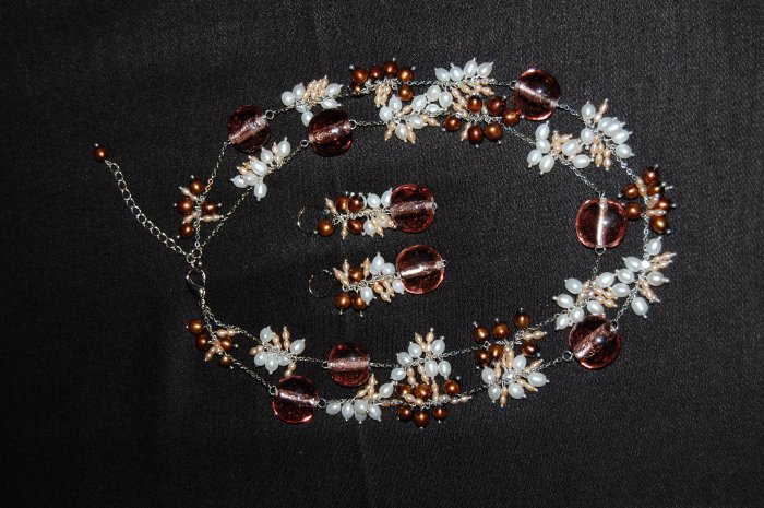 Purple Bead and Pearl on Chain wi/ matching earring N1055