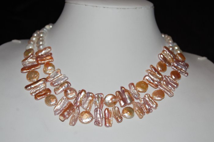 White Round Pink Stick and Coin Pearls N1174