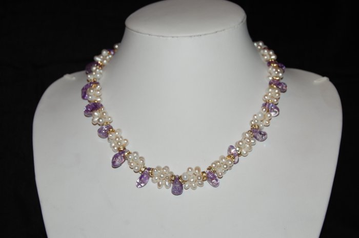 Single Strand Pearls with Purple Stones N1090