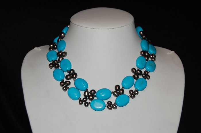 Double Strand Peacock Pearl with Turquoise N1109