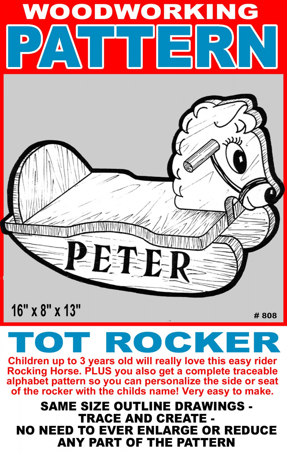 TOT ROCKING HORSE #808 - Woodworking / Craft Pattern. 16" x 8" x 13"