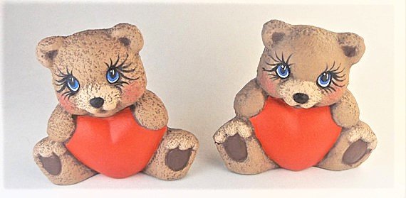 Hand Painted Ceramic Heart Belly Teddy Bears