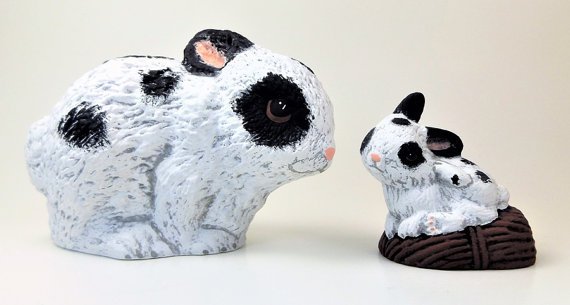 Hand Painted Spotted Ceramic Bunnies Rabbits