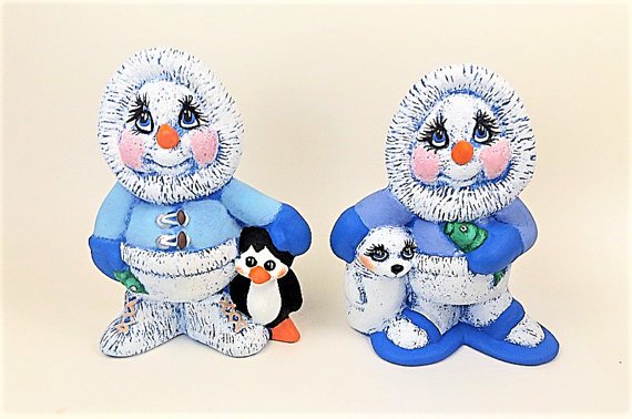 Hand Painted Ceramic Snowman Figurines