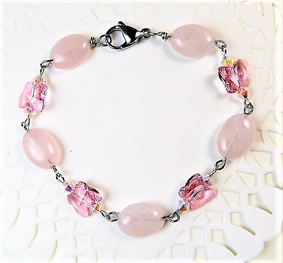 Rose Quartz and Pink Crystal Bracelet