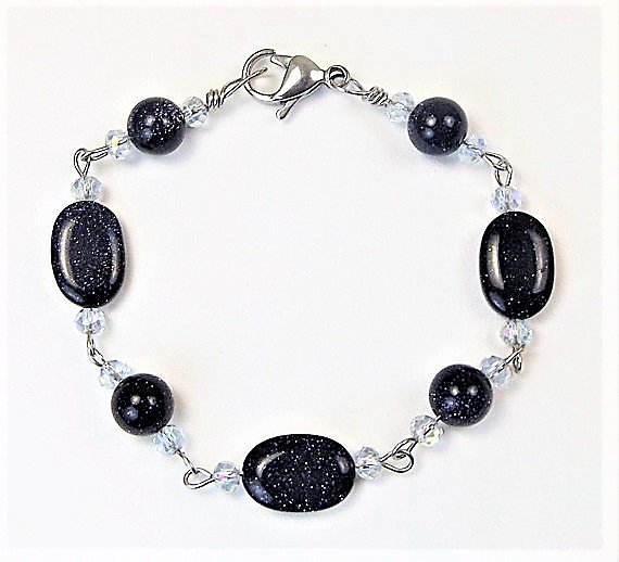 Navy Blue Goldstone and Crystal Bracelet