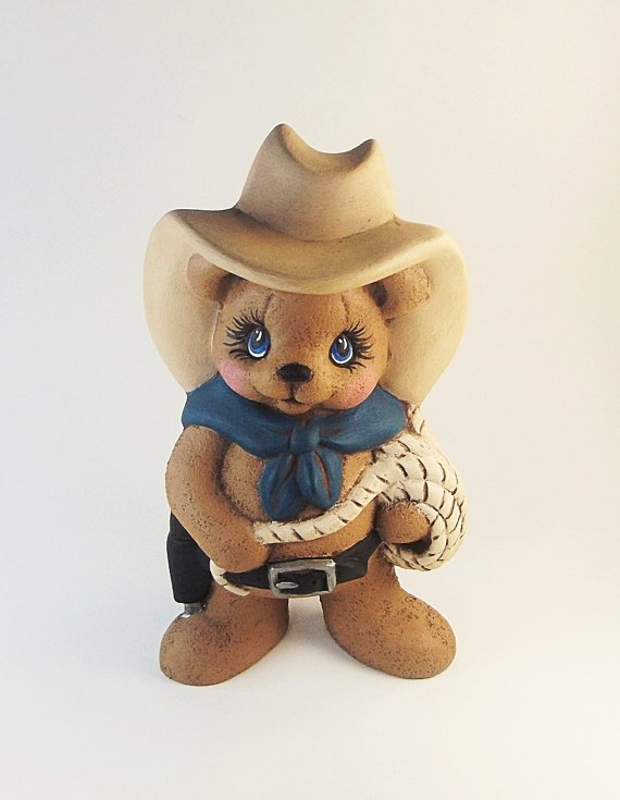 Ceramic Cowboy Western Teddy Bear