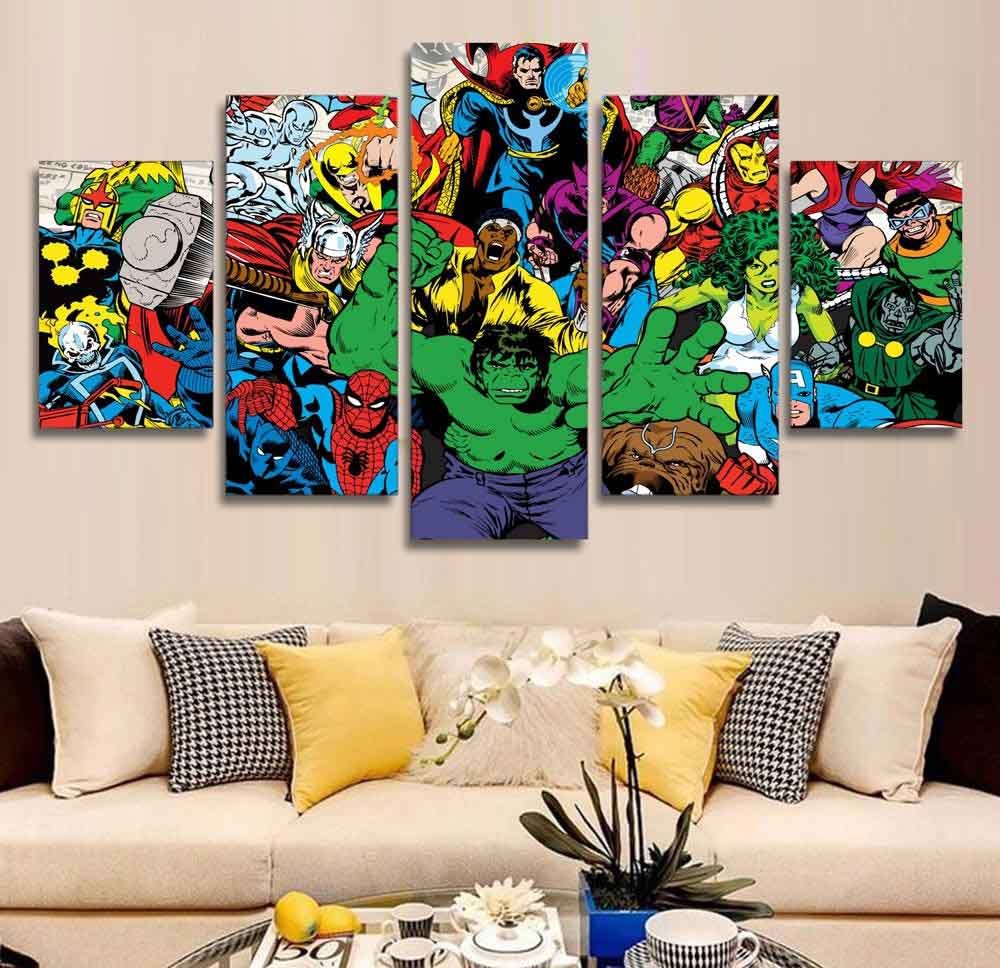 Marvel Avengers Superhero Comics #02 5 pcs Unframed Canvas Print - Medium Size