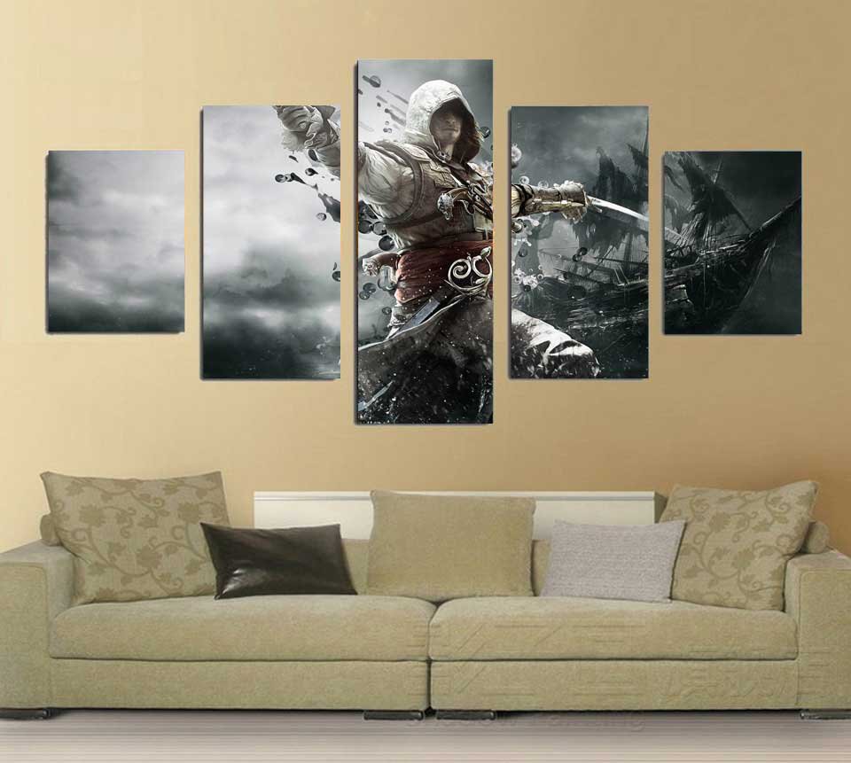 Assassin's Creed IV: Black Flag #03 5 pcs Framed Canvas Print - Large Size