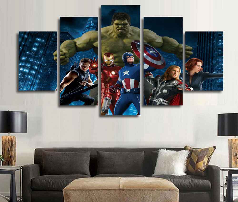 Marvel Avengers Superhero #01 5 pcs Framed Canvas Print - Large Size