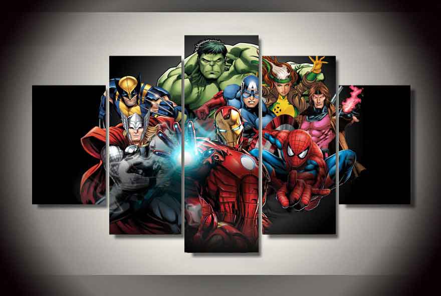 Marvel Avengers Superhero Comics #06 5 pcs Framed Canvas Print - Large Size