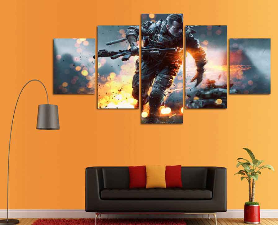 Battlefield #01 5 pcs Framed Canvas Print - Medium Size