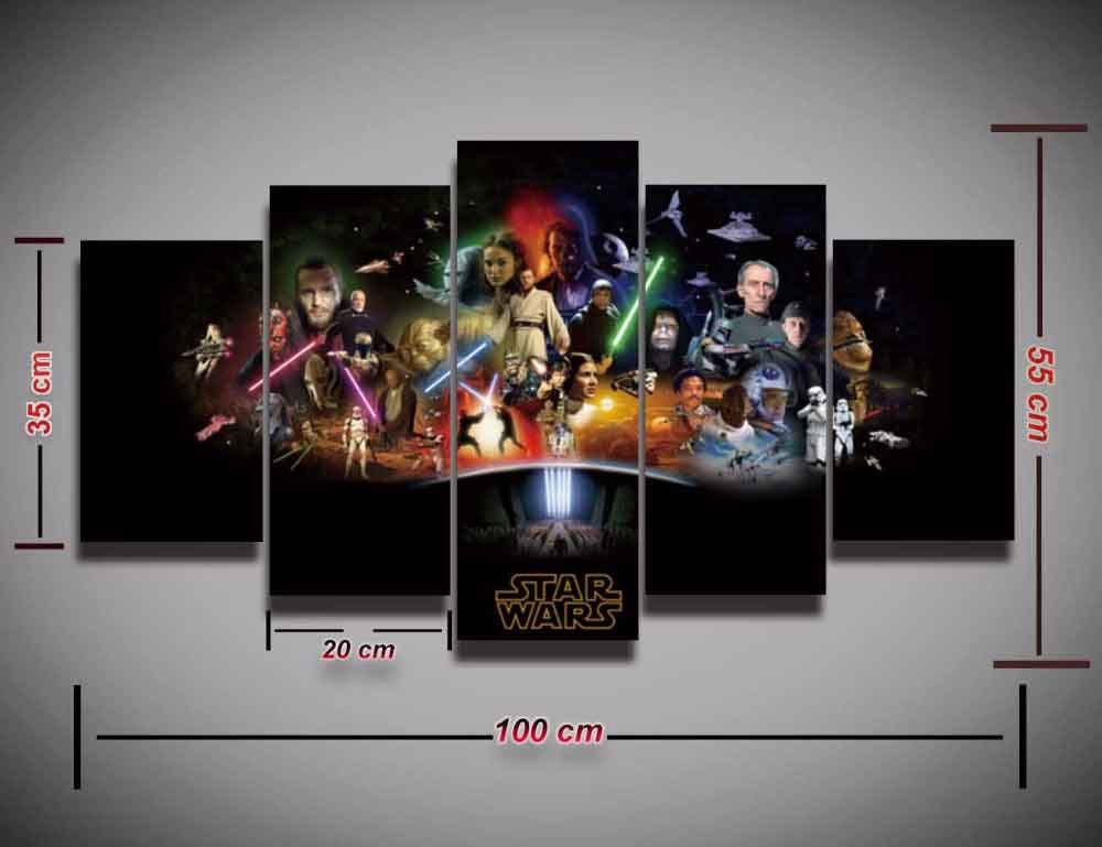 Star Wars All Character #02 5 pcs Framed Canvas Print - Medium Size