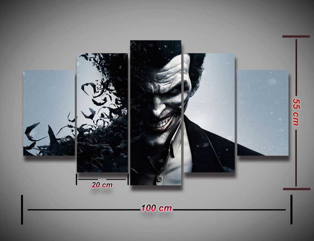 The Joker Batman Arkham #05 5 pcs Framed Canvas Print - Large Size