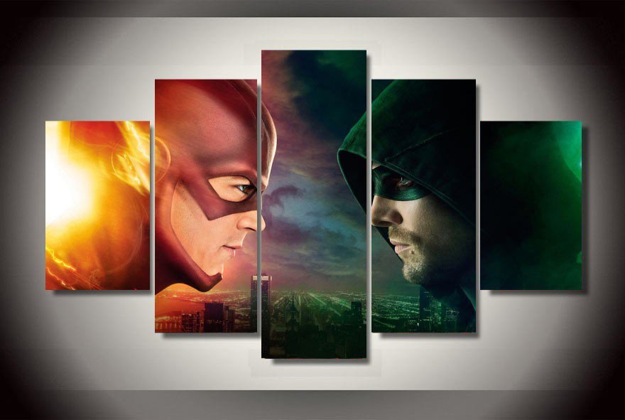 The Flash vs Arrow #01 5 pcs Framed Canvas Print - Large Size