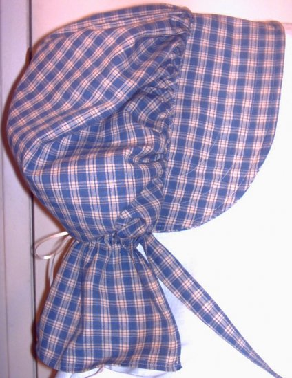 Womens Blue and Tan Plaid Pioneer Prairie Bonnet
