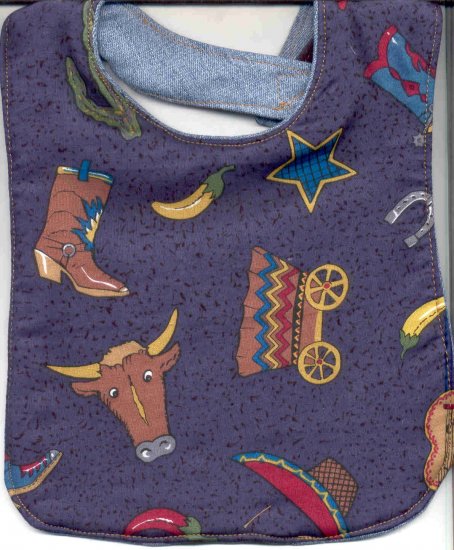 Handmade Southwestern Baby Bib Cowboy Boots Peppers