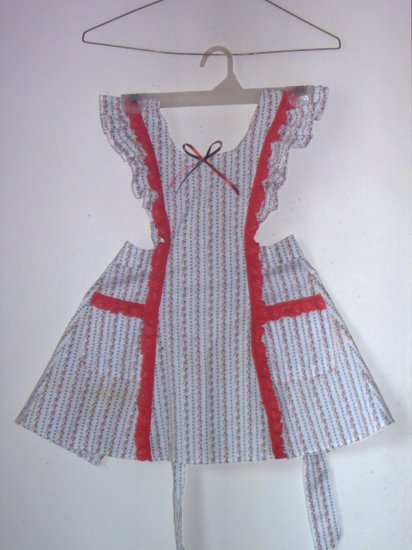 Girls Pinafore Apron Sz 3 White With Red Eyelet Trim