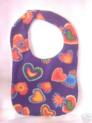 New Handmade Baby Bib Purple With Tie Dye Hearts