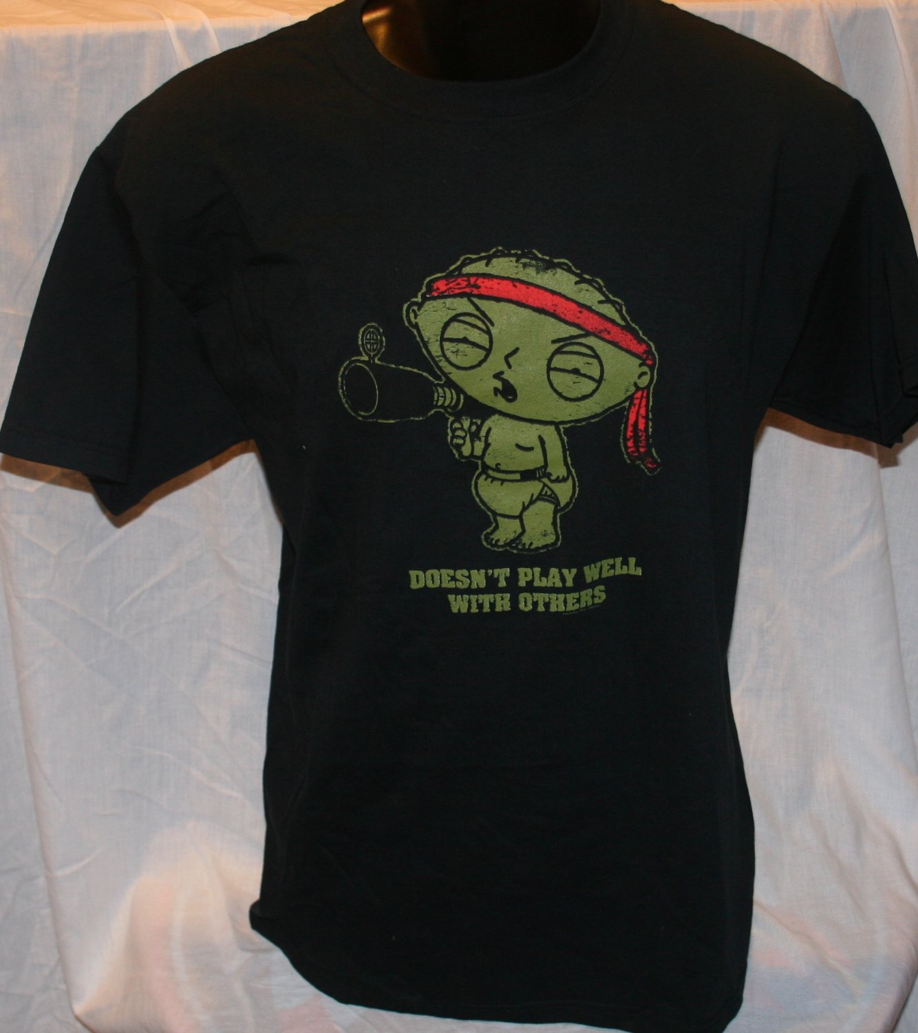 Family Guy Stewie "DOESN'T PLAY WELL WITH OTHERS" Black Large T Shirt