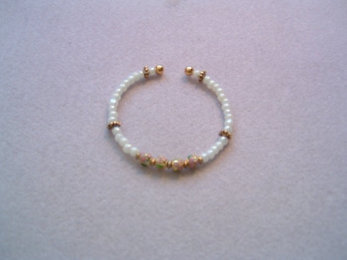 White & Pink Beaded Pearl Bracelet - Bridal-Prom-Formal