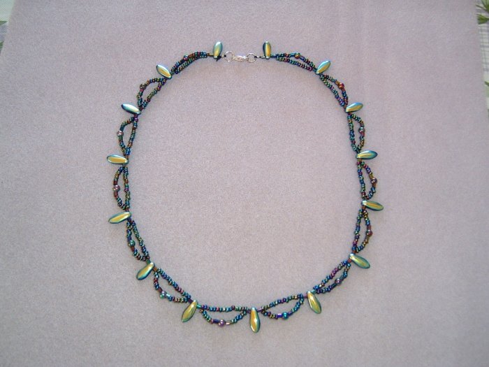 Beaded Black Iris Dagger Necklace