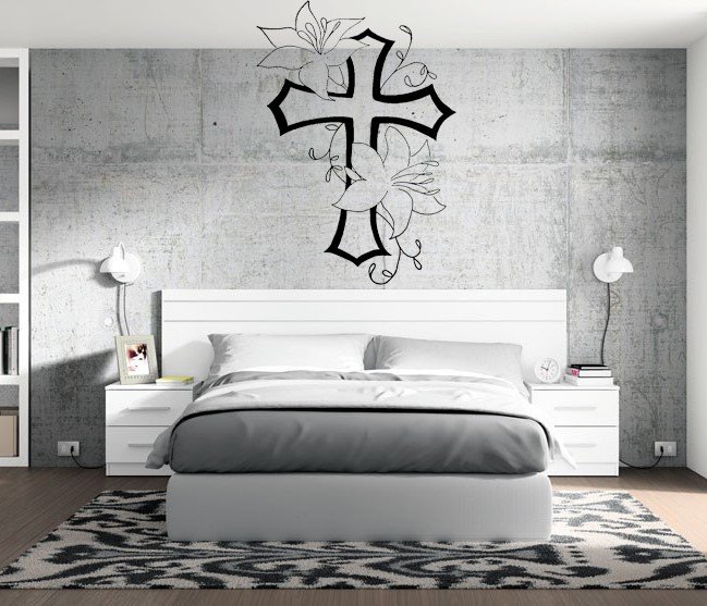 Christian Cross Flowers Wall Decal Art Family Room Home Decor Sticker Mural DIY